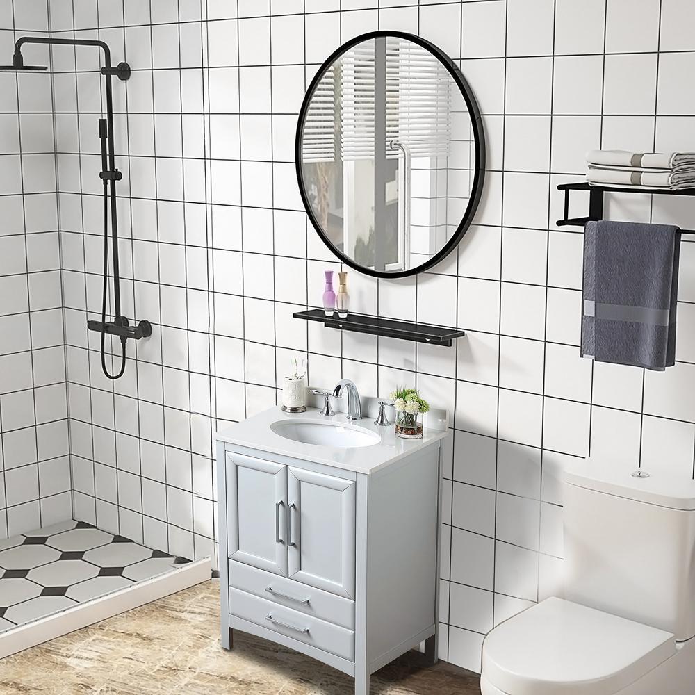 Rochefort 24 in. W x 22 in. D x 35 in. H Bath Vanity in Grey with Vanity Top in White Cultured Marble with White Basin