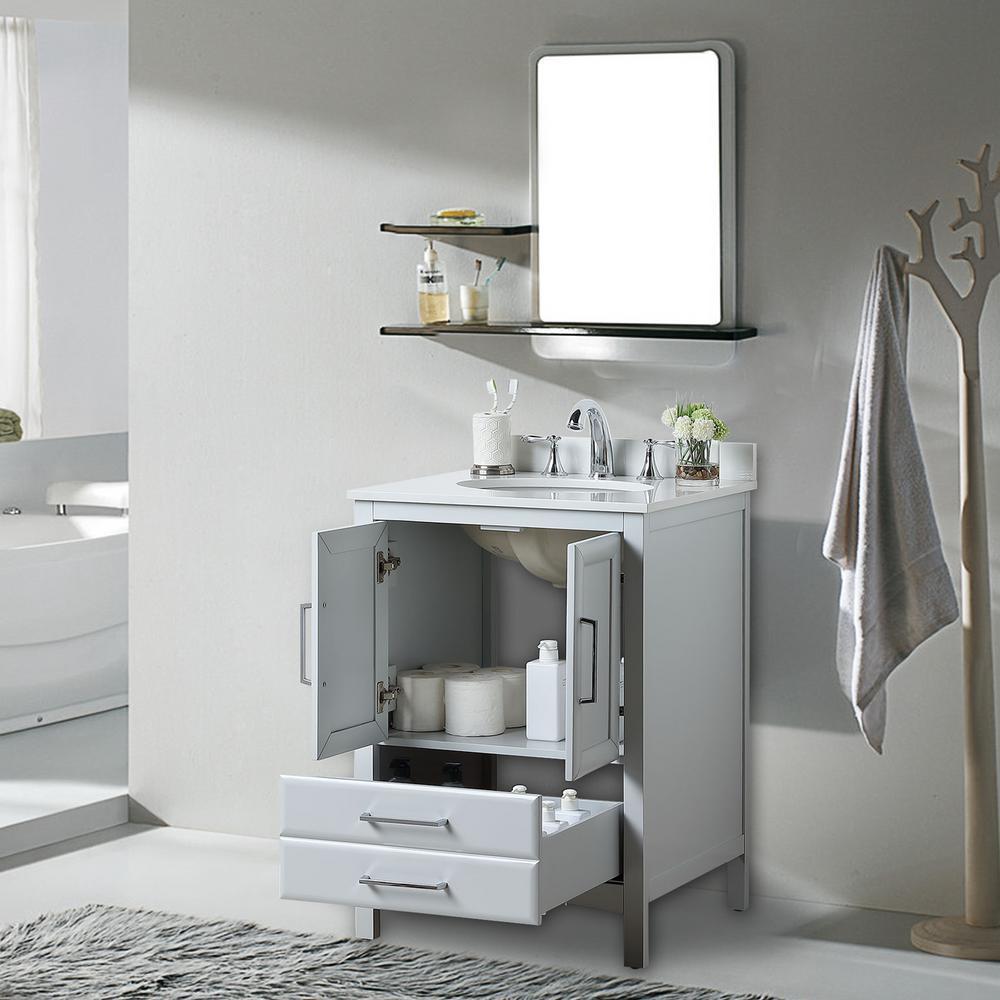 Rochefort 24 in. W x 22 in. D x 35 in. H Bath Vanity in Grey with Vanity Top in White Cultured Marble with White Basin