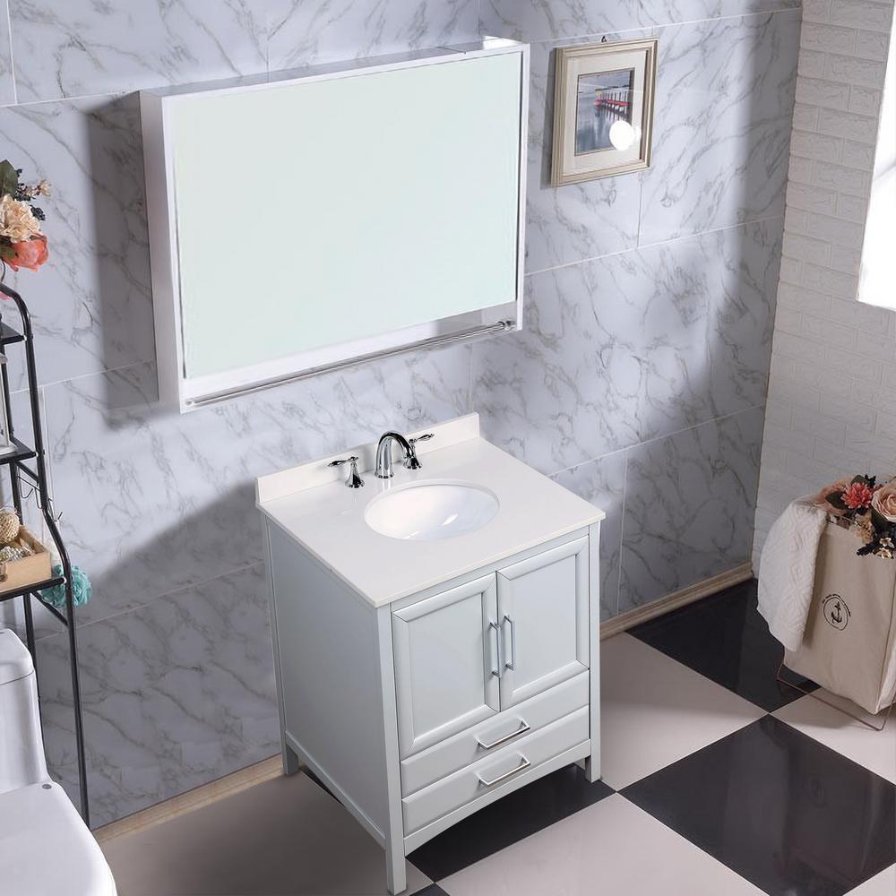 Rochefort 24 in. W x 22 in. D x 35 in. H Bath Vanity in Grey with Vanity Top in White Cultured Marble with White Basin