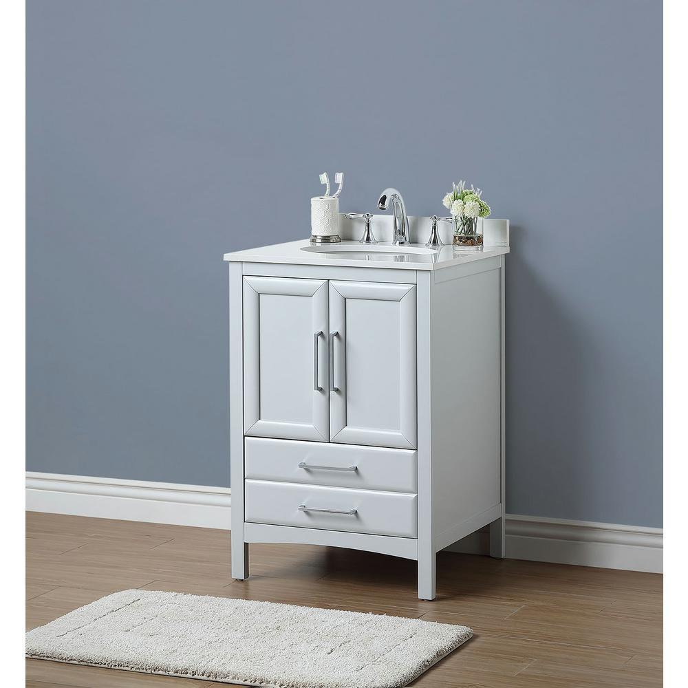 Rochefort 24 in. W x 22 in. D x 35 in. H Bath Vanity in Grey with Vanity Top in White Cultured Marble with White Basin