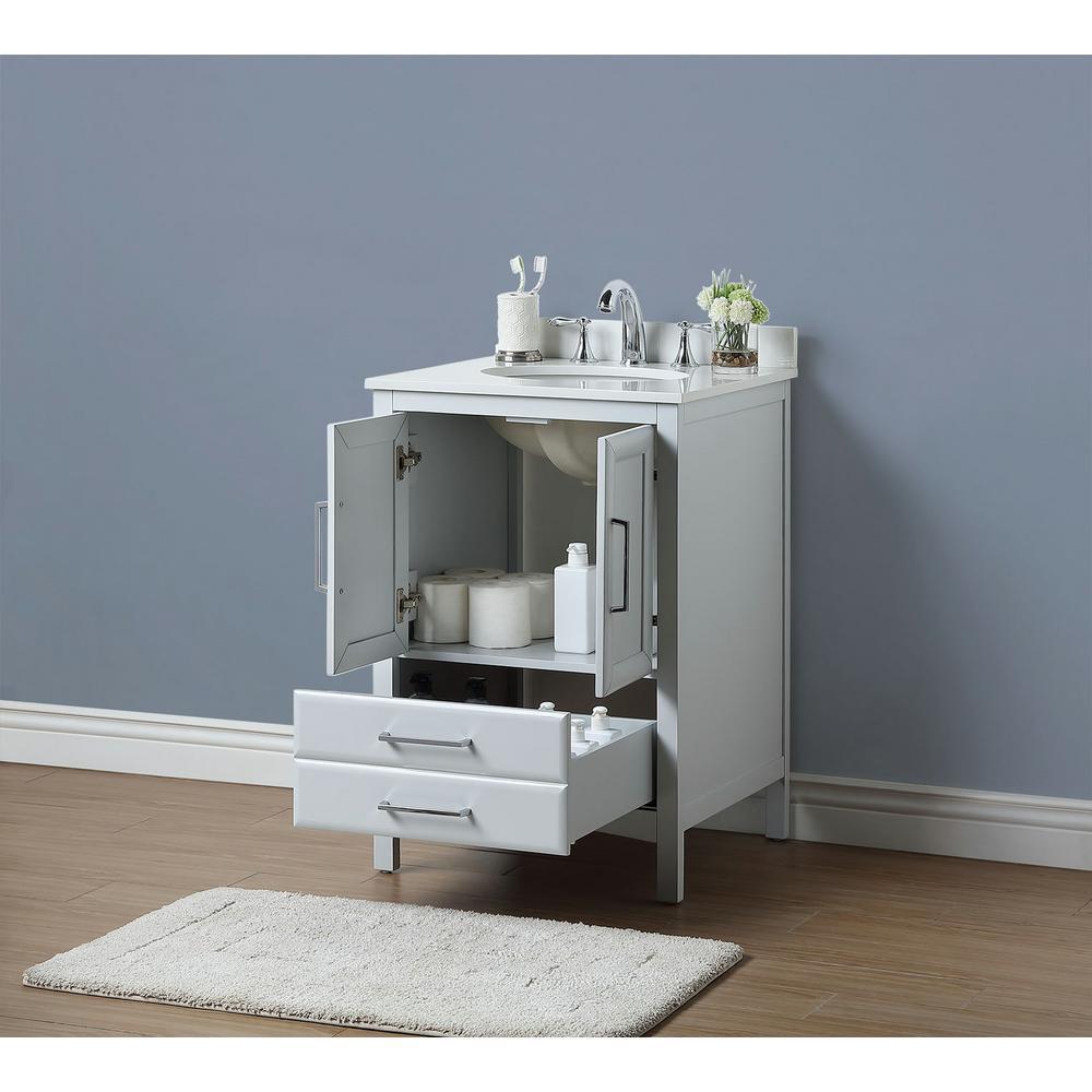 Rochefort 24 in. W x 22 in. D x 35 in. H Bath Vanity in Grey with Vanity Top in White Cultured Marble with White Basin