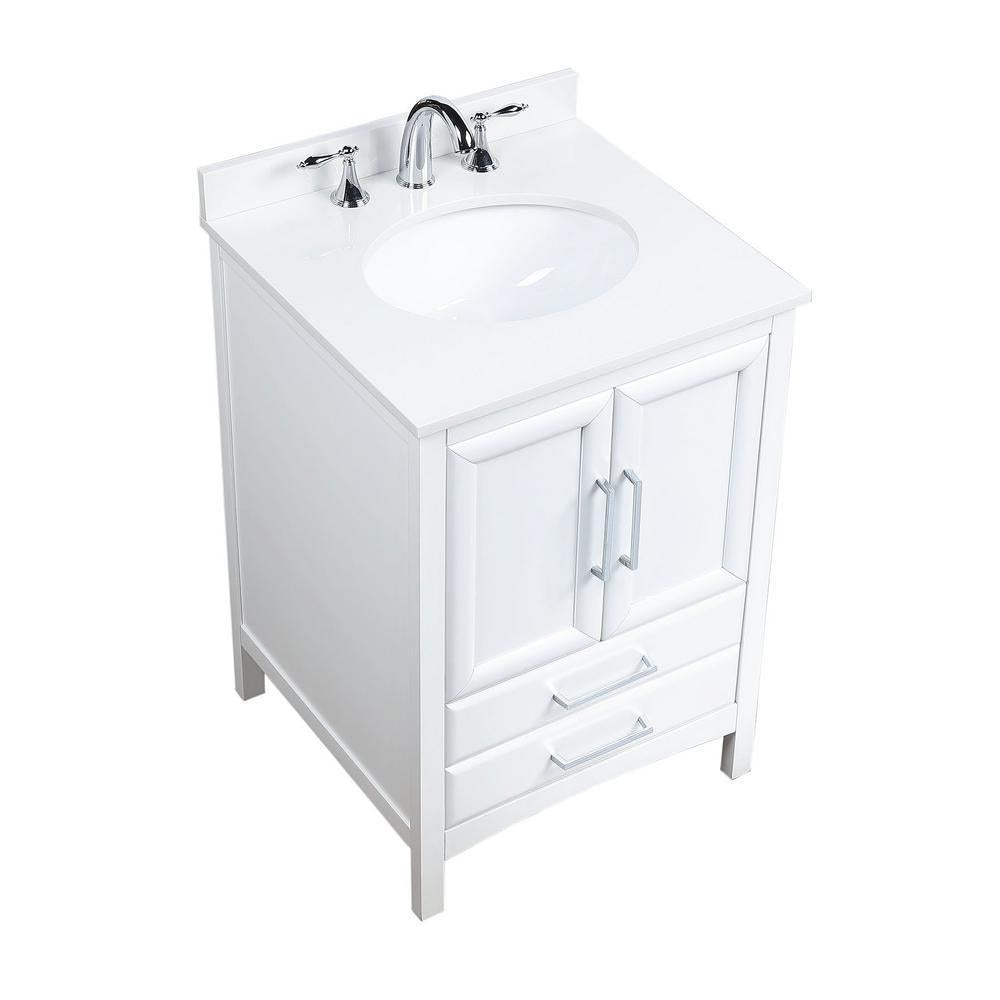 Rochefort 24 in. W x 22 in. D x 35 in. H Bath Vanity in White with Vanity Top in White Cultured Marble with White Basin