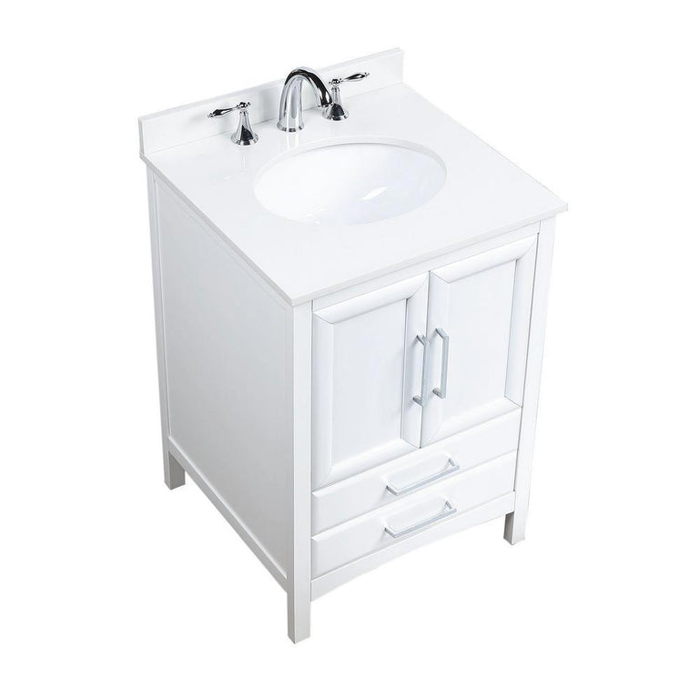 Rochefort 24 in. W x 22 in. D x 35 in. H Bath Vanity in White with Vanity Top in White Cultured Marble with White Basin