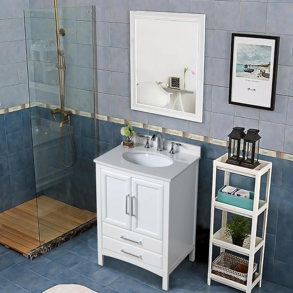 Rochefort 24 in. W x 22 in. D x 35 in. H Bath Vanity in White with Vanity Top in White Cultured Marble with White Basin