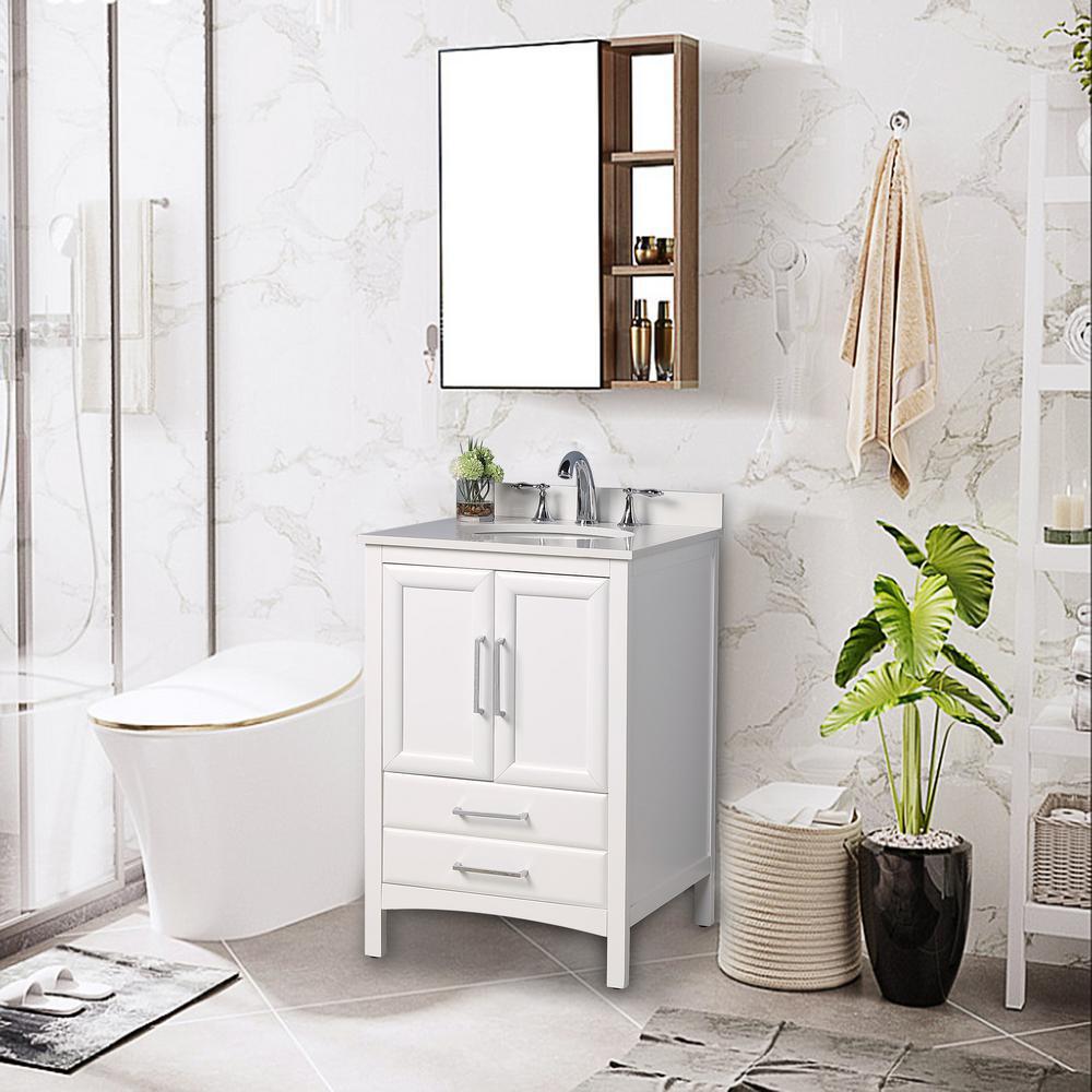 Rochefort 24 in. W x 22 in. D x 35 in. H Bath Vanity in White with Vanity Top in White Cultured Marble with White Basin