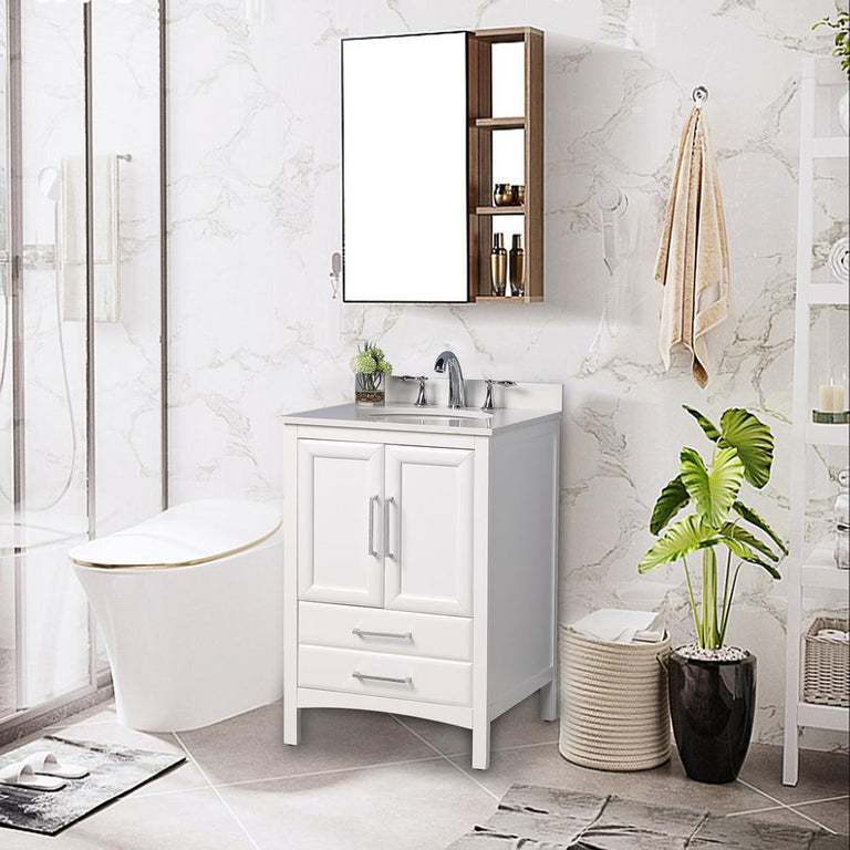 Rochefort 24 in. W x 22 in. D x 35 in. H Bath Vanity in White with Vanity Top in White Cultured Marble with White Basin