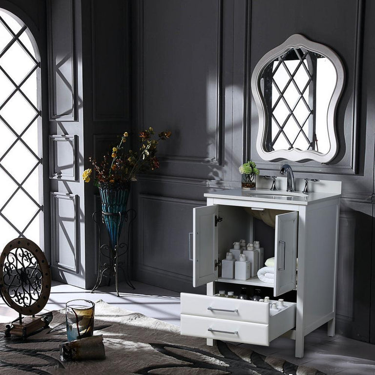 Rochefort 24 in. W x 22 in. D x 35 in. H Bath Vanity in White with Vanity Top in White Cultured Marble with White Basin