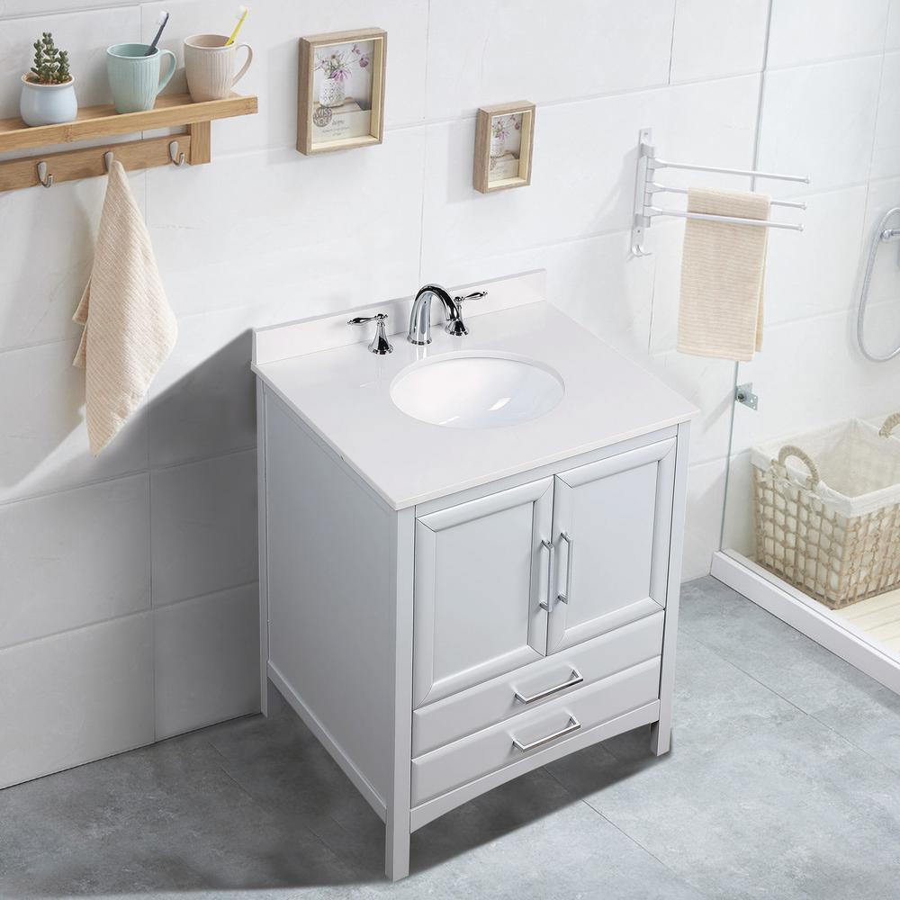 Rochefort 24 in. W x 22 in. D x 35 in. H Bath Vanity in White with Vanity Top in White Cultured Marble with White Basin