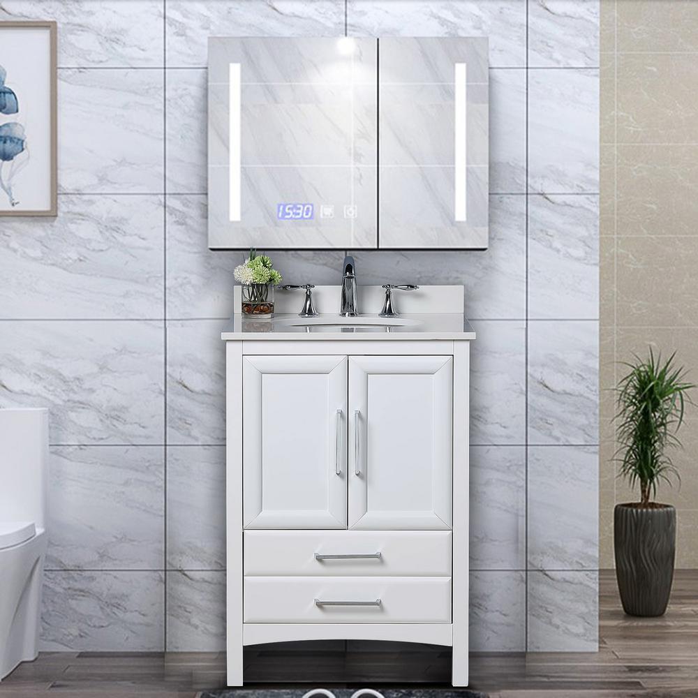 Rochefort 24 in. W x 22 in. D x 35 in. H Bath Vanity in White with Vanity Top in White Cultured Marble with White Basin
