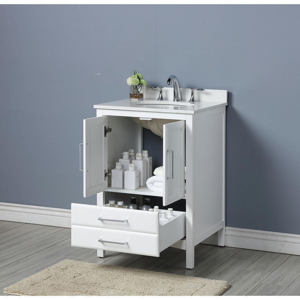 Rochefort 24 in. W x 22 in. D x 35 in. H Bath Vanity in White with Vanity Top in White Cultured Marble with White Basin