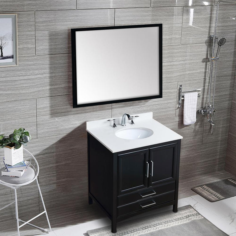 30 in. W x 22 in. D x 35 in. H Bath Vanity in Espresso with Vanity Top in White Cultured Marble with White Basin