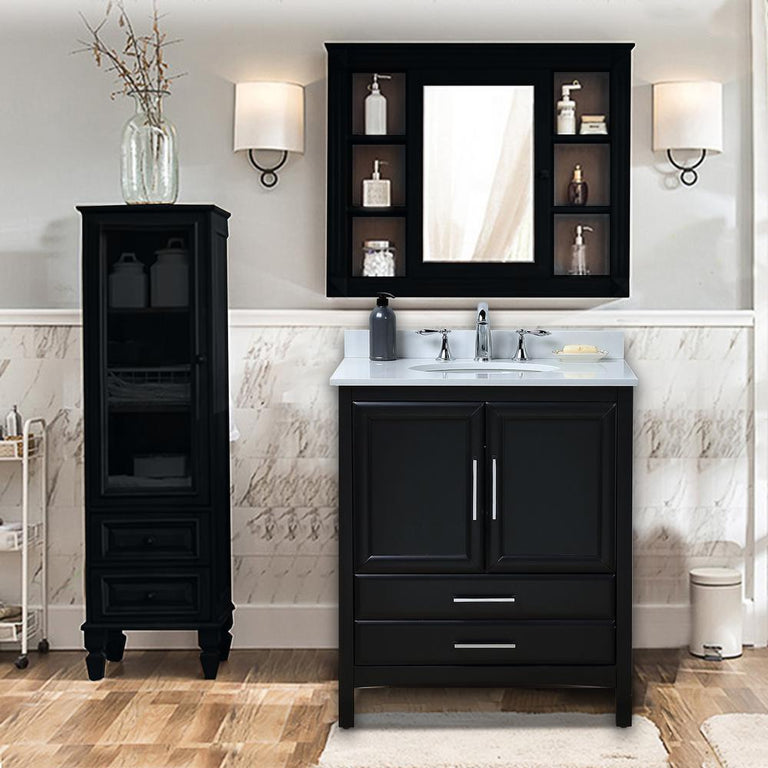 30 in. W x 22 in. D x 35 in. H Bath Vanity in Espresso with Vanity Top in White Cultured Marble with White Basin