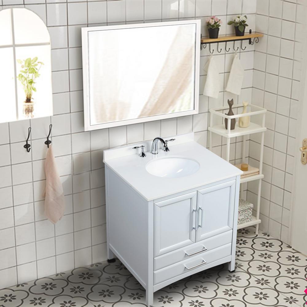 Rochefort 30 in. W x 22 in. D x 35 in. H Bath Vanity in Grey with Vanity Top in White Cultured Marble with White Basin