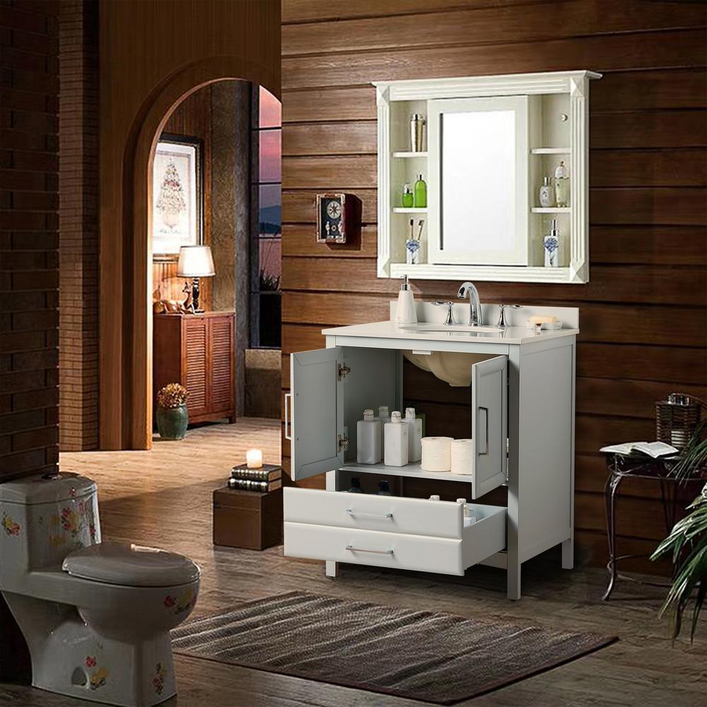 Rochefort 30 in. W x 22 in. D x 35 in. H Bath Vanity in Grey with Vanity Top in White Cultured Marble with White Basin