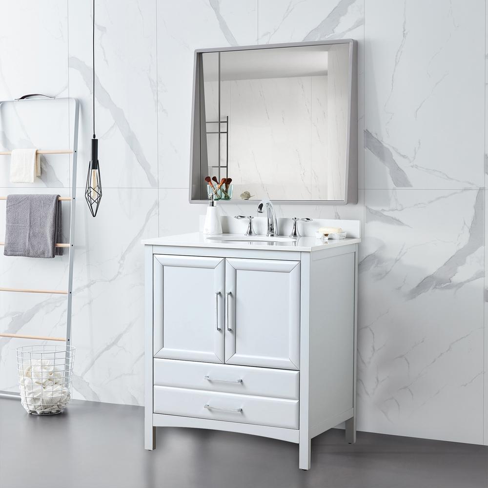Rochefort 30 in. W x 22 in. D x 35 in. H Bath Vanity in Grey with Vanity Top in White Cultured Marble with White Basin