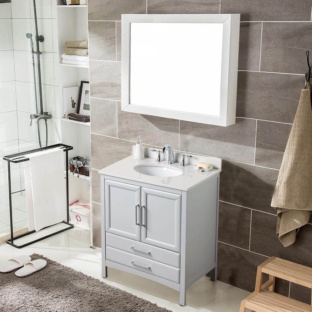 Rochefort 30 in. W x 22 in. D x 35 in. H Bath Vanity in Grey with Vanity Top in White Cultured Marble with White Basin