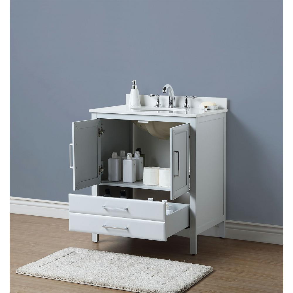 Rochefort 30 in. W x 22 in. D x 35 in. H Bath Vanity in Grey with Vanity Top in White Cultured Marble with White Basin