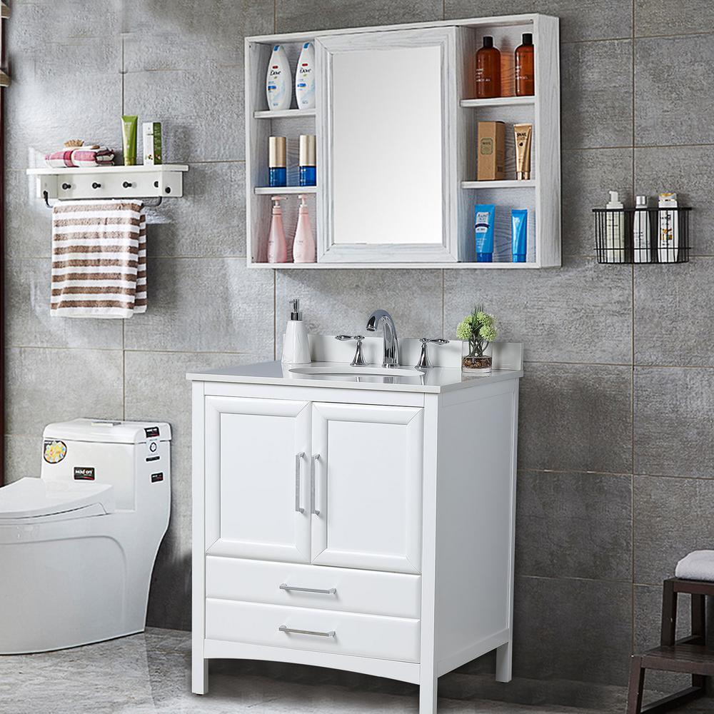 Rochefort 30 in. W x 22 in. D x 35 in. H Bath Vanity in White with Vanity Top in White Cultured Marble with White Basin