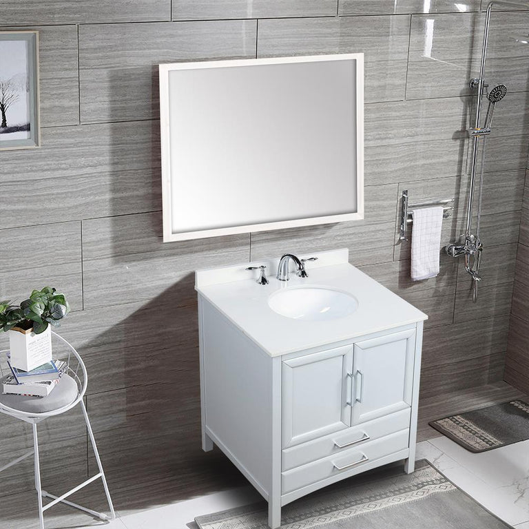 Rochefort 30 in. W x 22 in. D x 35 in. H Bath Vanity in White with Vanity Top in White Cultured Marble with White Basin