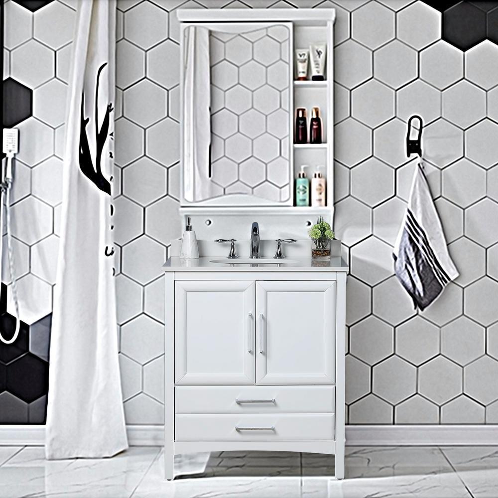 Rochefort 30 in. W x 22 in. D x 35 in. H Bath Vanity in White with Vanity Top in White Cultured Marble with White Basin