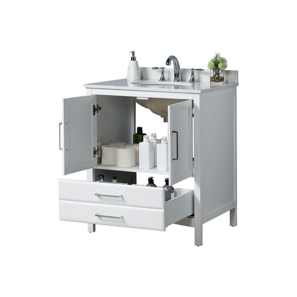 Rochefort 30 in. W x 22 in. D x 35 in. H Bath Vanity in White with Vanity Top in White Cultured Marble with White Basin