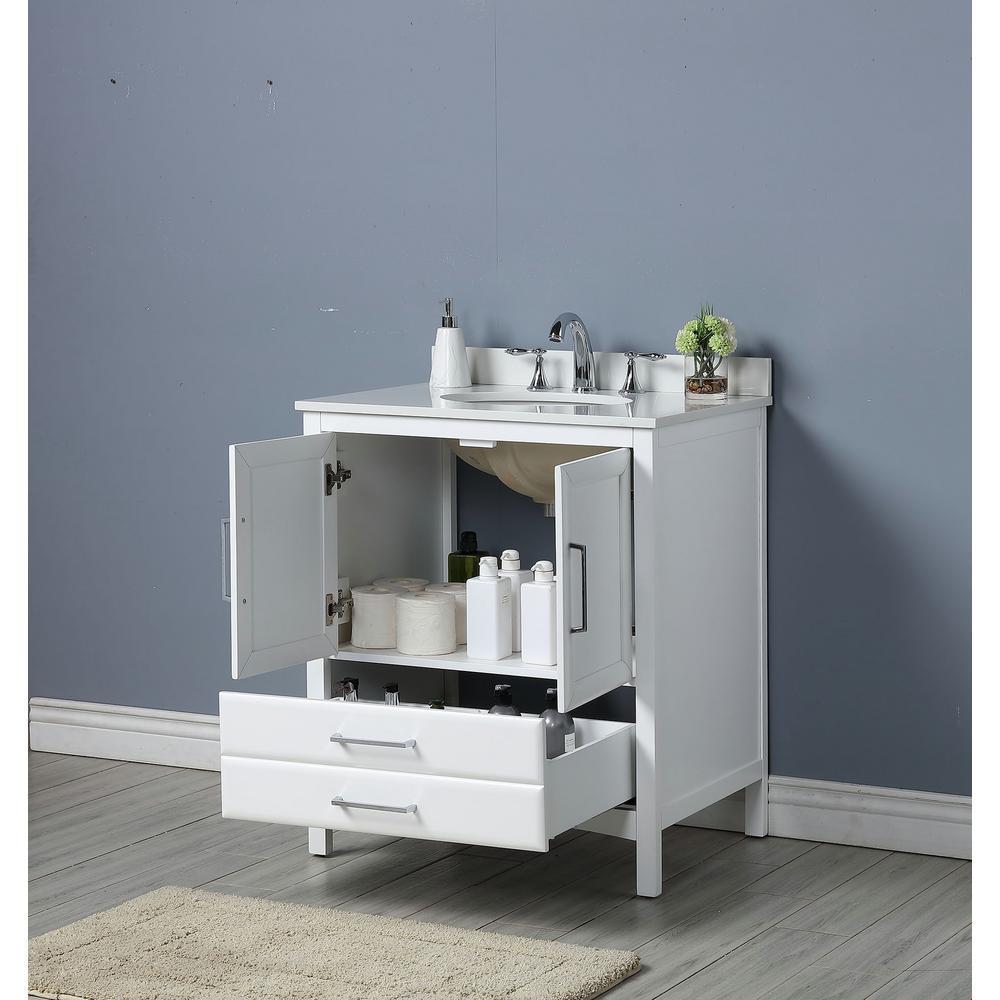 Rochefort 30 in. W x 22 in. D x 35 in. H Bath Vanity in White with Vanity Top in White Cultured Marble with White Basin
