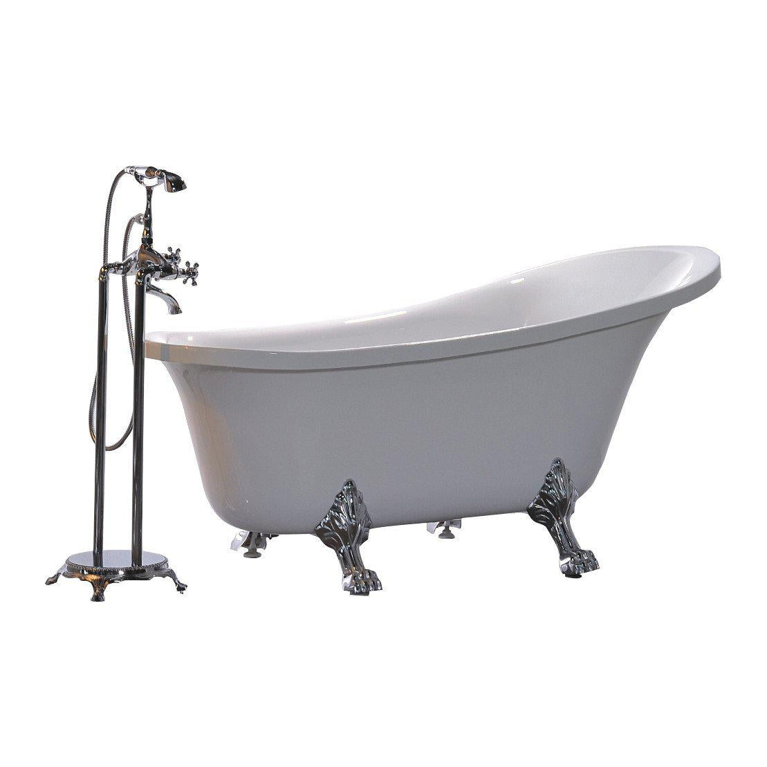 Vanity Art Freestanding White Acrylic 69-Inch Claw Foot Soaking Bathtub