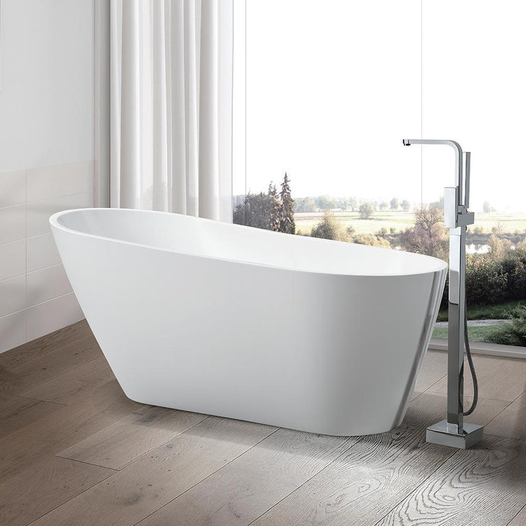 Vanity Art Colombes 67 in. Acrylic Flatbottom Freestanding Bathtub in White, VA6522