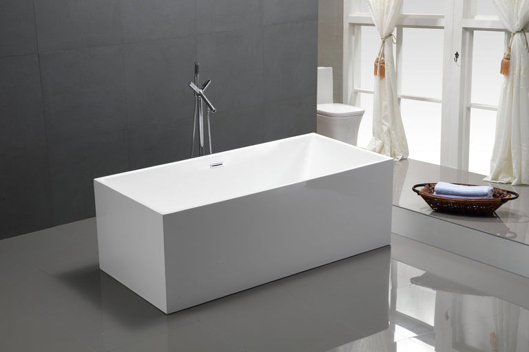 Vanity Art Talence 59 in. Acrylic Flatbottom Freestanding Bathtub in White, VA6813B