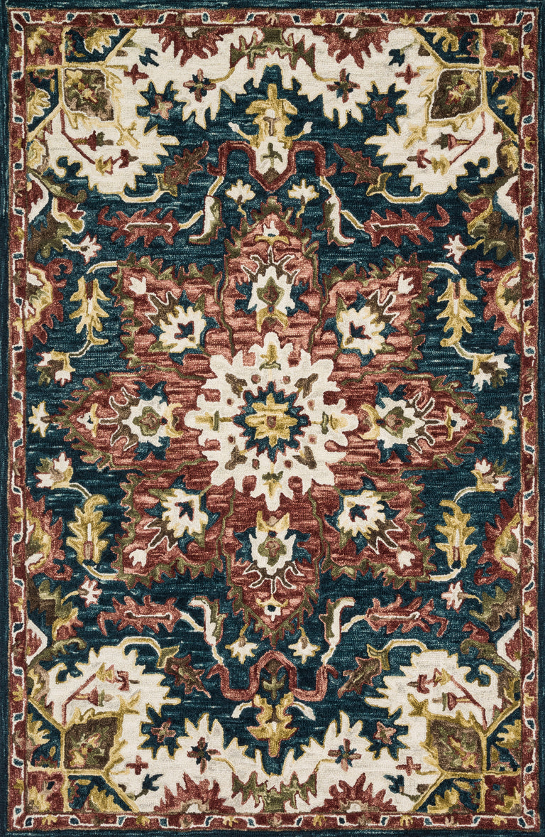 Loloi Rugs Victoria Collection Rug in Teal, Raspberry - 9'3" x 13'