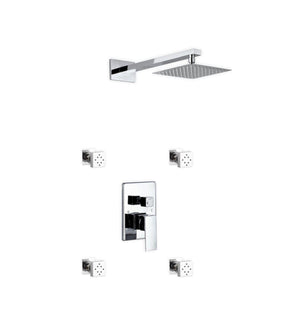 KubeBath Aqua Piazza Brass Shower Set with 8" Square Rain Shower and 4 Body Jets, WR2004J2V