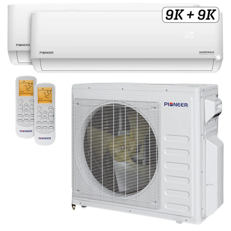 Pioneer® Mini Split 18,000 BTU 2 Zone Ductless Air Conditioner and Heat Pump, WYT020GLHI22M2-9W-9W