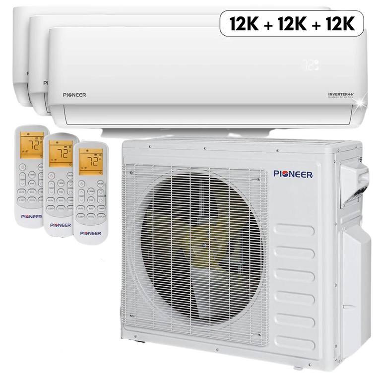 Pioneer® Mini Split 36,000 BTU 3 Zone Ductless Air Conditioner and Heat Pump, WYT040GLHI22M4-12W-12W-12W