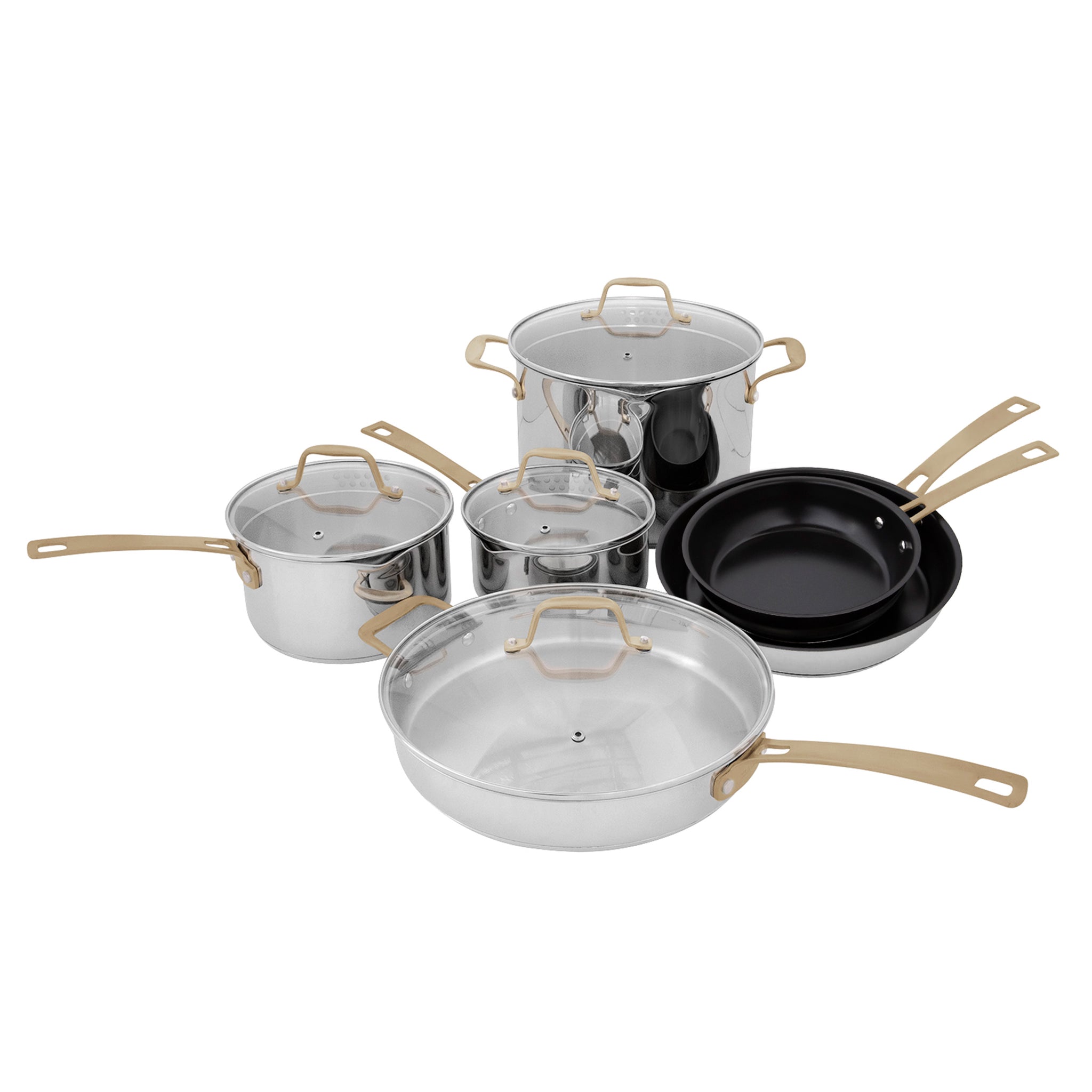 ZLINE 10 Piece Non-Toxic Stainless Steel and Nonstick Ceramic Cookware Set with Bronze Trim