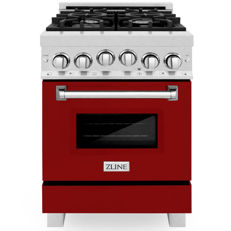 ZLINE 24 Inch Gas Range in DuraSnow® Stainless Steel and Red Gloss Door, RGS-RG-24
