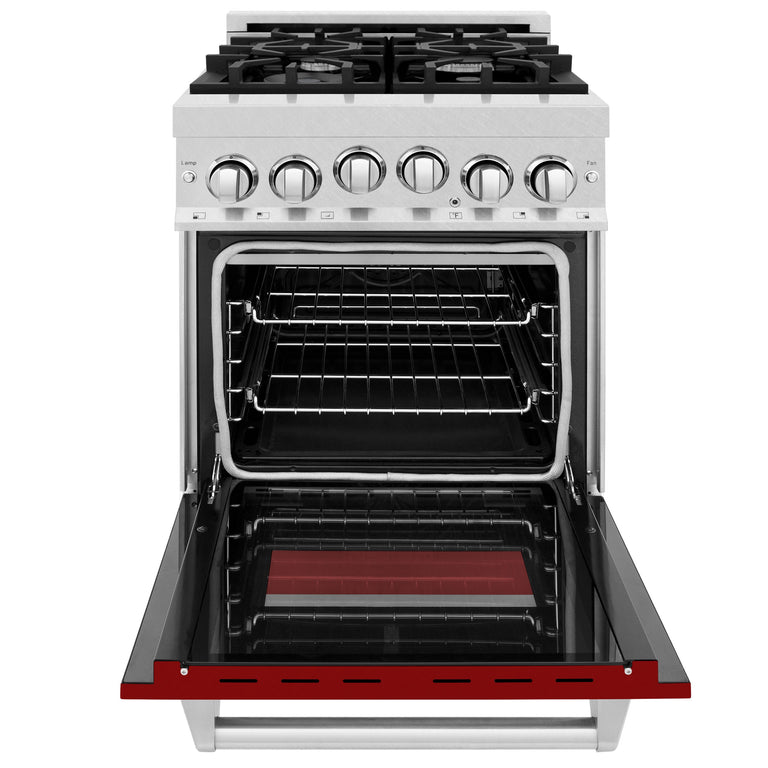 ZLINE 24 Inch Gas Range in DuraSnow® Stainless Steel and Red Gloss Door, RGS-RG-24