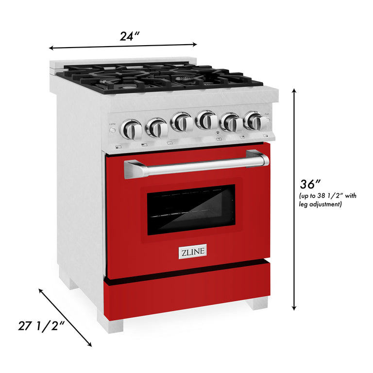 ZLINE 24 Inch 2.8 cu. ft. Range with Gas Stove and Gas Oven in DuraSnow® Stainless Steel and Red Matte Door, RGS-RM-24