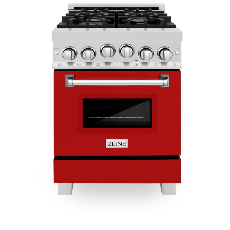 ZLINE 24 Inch 2.8 cu. ft. Range with Gas Stove and Gas Oven in DuraSnow® Stainless Steel and Red Matte Door, RGS-RM-24