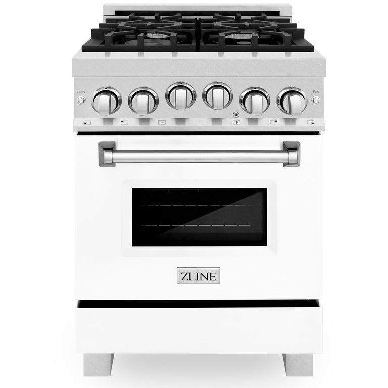 ZLINE 24 Inch 2.8 cu. ft. Range with Gas Stove and Gas Oven in DuraSnow® Stainless Steel and White Matte Door, RGS-WM-24