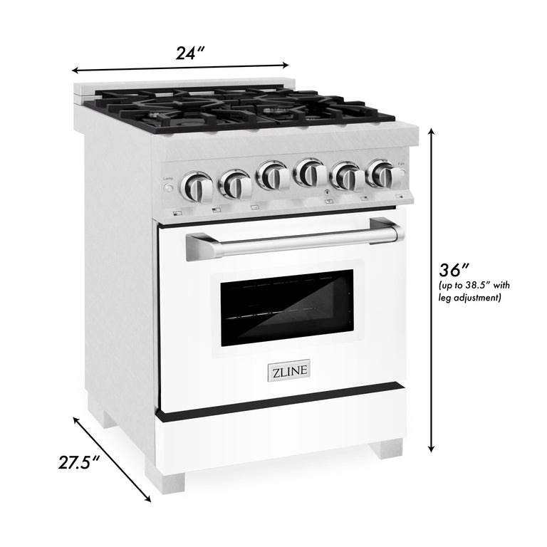 ZLINE 24 Inch 2.8 cu. ft. Range with Gas Stove and Gas Oven in DuraSnow® Stainless Steel and White Matte Door, RGS-WM-24