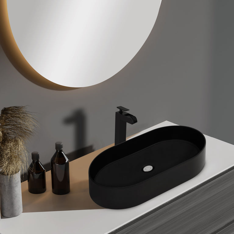 ZLINE 24 Inch Siena Oval Vessel Bath Sink in Matte Black, SK-QVO-MB-24