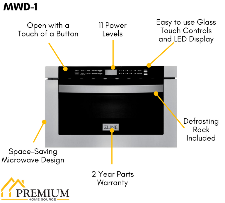 ZLINE Appliance Package - 36 in. Gas Range, 36 in. Range Hood, Microwave Drawer, 3 Rack Dishwasher, Refrigerator, 5KPR-RGRH36-MWDWV