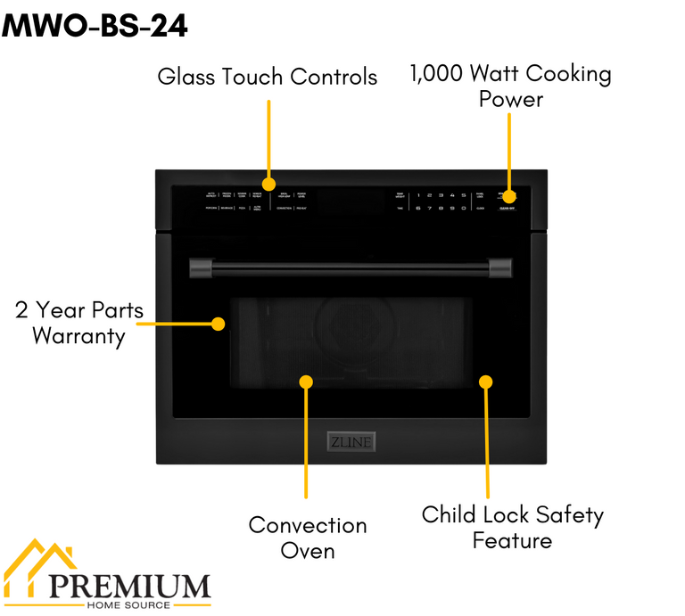 ZLINE Appliance Package - 30 In. Dual Fuel Range, Range Hood, Microwave Oven in Black Stainless Steel, 3KP-RABRHMWO-30