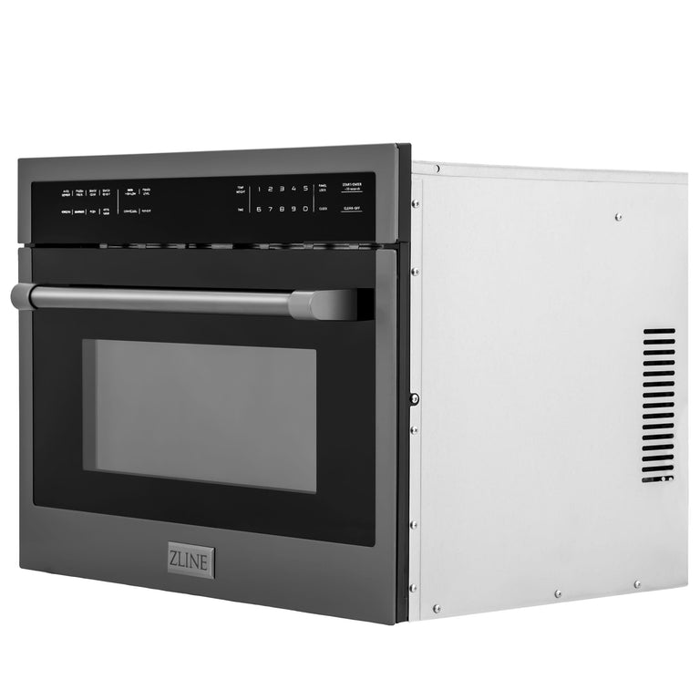 ZLINE Appliance Package - 36 In. Gas Range with Brass Burners, Range Hood, Microwave Oven in Black Stainless Steel, 3KP-RGBRHMWO-36
