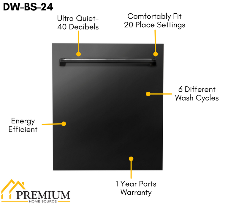 ZLINE Black Stainless Steel Appliance Package - 48 in. Dual Fuel Range with Brass Burners, Range Hood, Dishwasher, 3KP-RABRH48-DW