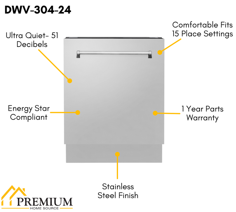 ZLINE Appliance Package - 30 in. Dual Fuel Range, Range Hood, 3 Rack Dishwasher, Refrigerator, 4KP-RARH30-DWV