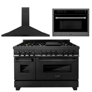 ZLINE Appliance Package - 48 In. Dual Fuel Range with Brass Burners, Microwave Oven, Range Hood in Black Stainless Steel, 3KP-RABRHMWO-48