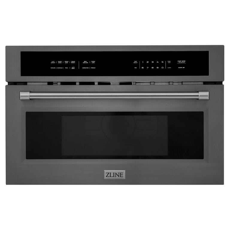 ZLINE 4-Piece Appliance Package - 36 In. Rangetop, Wall Oven, Refrigerator, and Microwave Oven in Black Stainless Steel, 4KPR-RTB36-MWAWS
