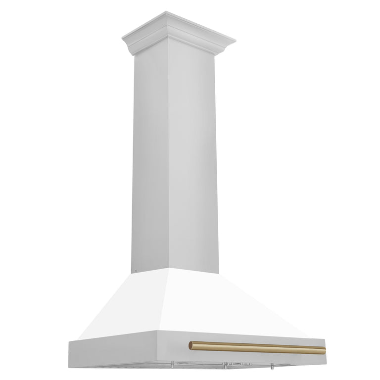 ZLINE 30 In Autograph Edition Stainless Steel Range Hood with White Matte Shell and Champagne Bronze Accents, KB4STZ-WM30-CB