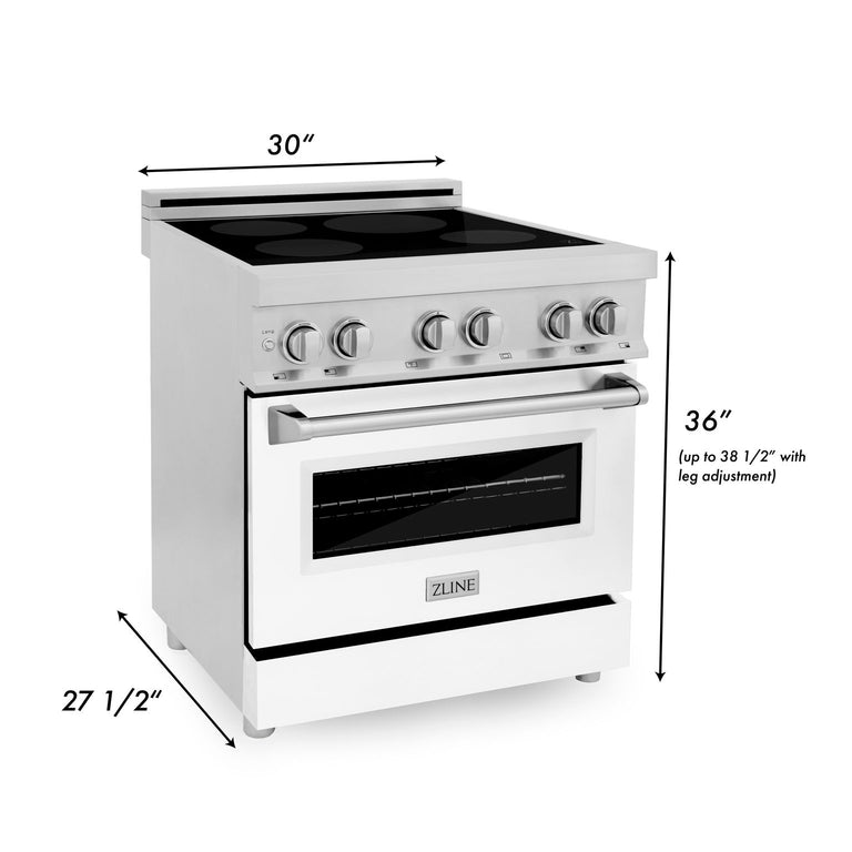 ZLINE 30 Inch 4.0 cu. ft. Induction Range with a 4 Element Stove and Electric Oven in White Matte, RAIND-WM-30